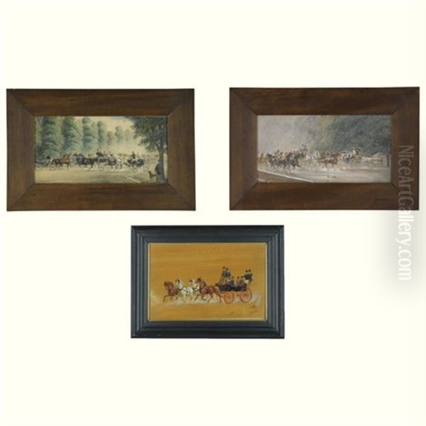 Carriage Scene (+ 2 Others, Watercolor And Gouache On Board, Lrgr; 3 Works) - view 1