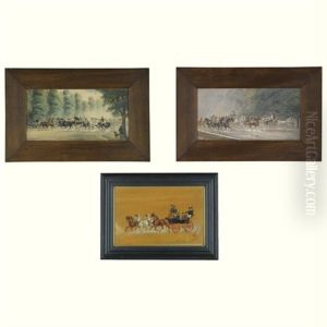Carriage Scene (+ 2 Others, Watercolor And Gouache On Board, Lrgr; 3 Works) by Heinrich Gottfried Wilda