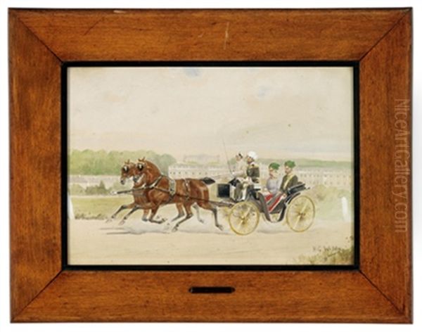 Kaiser Franz Joseph I. Mit Adjutanten In Kutsche Vor Schlos Schonbrunn (+ Erzherzogin Marie Valerie Auf Kutschbock; 2 Works) - view 1