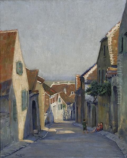 Kinder Im Schatten Auf Leicht Absteigender Pfalzer Dorfgasse - view 1