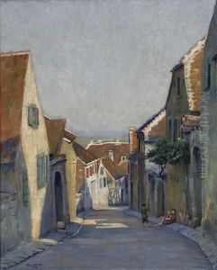 Kinder Im Schatten Auf Leicht Absteigender Pfalzer Dorfgasse
