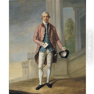 Portrait Of A Gentleman (sir James Wright?) With Windsor Castle Beyond