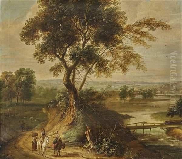 River Landscape With Travellers On The Country Road - view 1