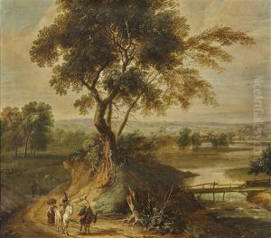 River Landscape With Travellers On The Country Road River Landscape With Travellers On The Country Road