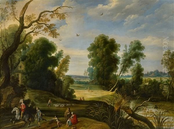 Panoramic Landscape With Shepherds And A Rider - view 1