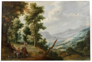 A Pair Of Extensive Landscapes With Travellers by Jan Wildens