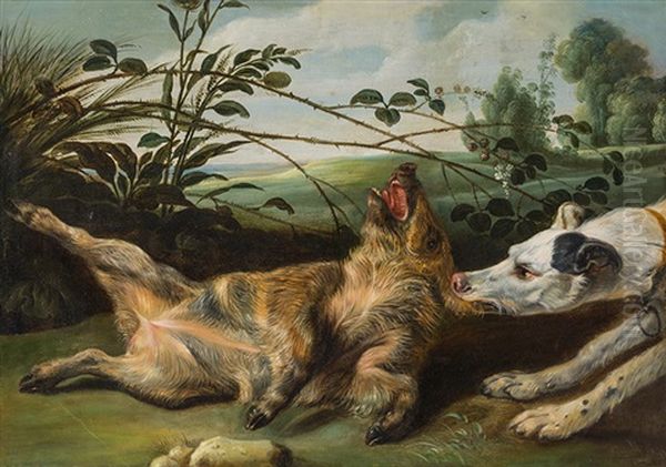 Hunting Dog With Piglet - view 1
