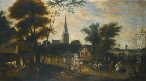Village Harvest Festival With Figures Dancing