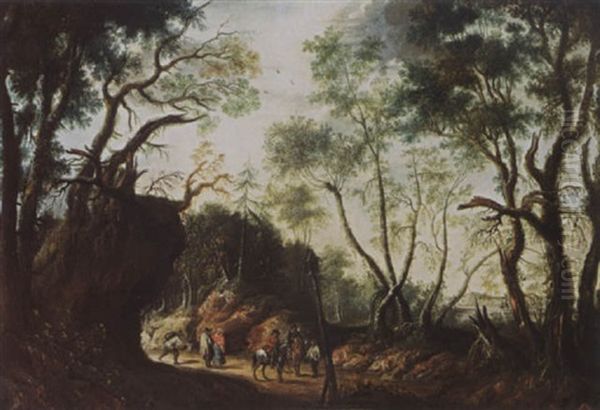 A Wooded Landscape With Horsemen And Travellers On A Path - view 1