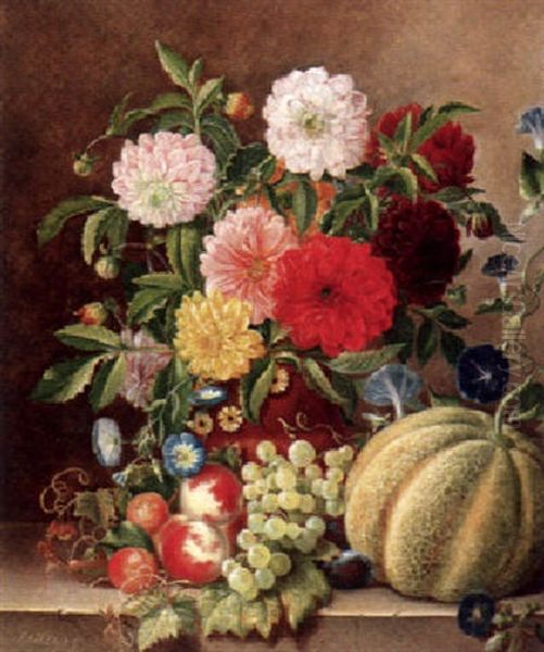Variastilleben Mit Blumenstraus Und Fruchten - view 1