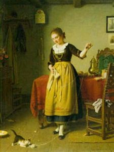 Madchen Mit Einer Katze Spielend