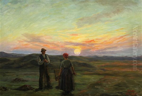 Couple In Conversation While The Sun Is Setting - view 1