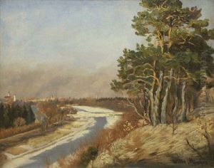 Blick Von Der Hochleite An Der Isar Bei Munchen by Friedrich Wilke