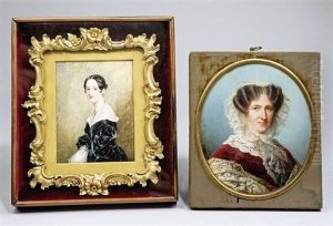 Portrait De Miss Soane En Robe De Velours Noir Vers La Gauche (2 Works) by Henry Wilkin