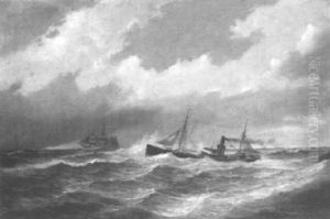 Geestemunder Fischdampfer Und Bark Auf Der Nordsee