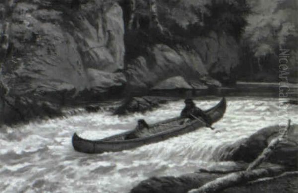 Indians Shooting The Rapids - view 1