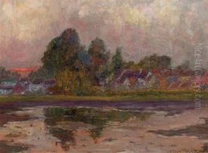 Sunset Over A Pond