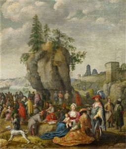 Vielfigurige Darstellung Vor Einem Felsen Vielfigurige Darstellung Vor Einem Felsen