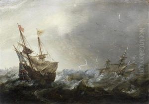 Shipping In A Rough Sea; A Whaling Scene (2) by Adam Willaerts
