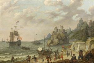 Dutch Merchant Ships In A Harbour by Adam Willaerts