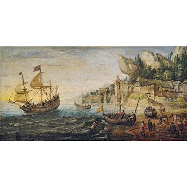 Kustenlandschaft Mit Segelschiffen Und Fischmarkt - view 1
