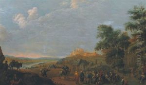 Roadside Gathering With Castle And River by Adam Willaerts