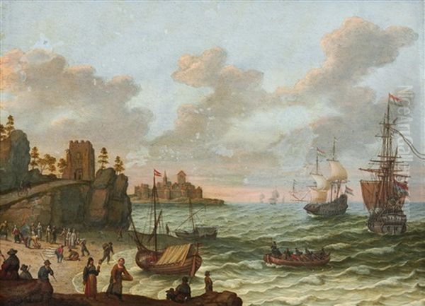 Coastal Scene With Figures And Ships - view 1