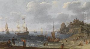 Kustenlandschaft Mit Fischern Beim Anlanden Des Fangs by Isaac Willaerts