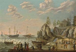 A Coastal Landscape With A Galley, An English Galley Frigate, A Fisher Pink, And A Rowing Boat On Choppy Waters