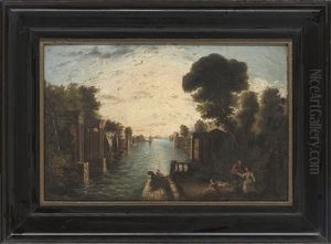 A River Landscape With Figures by George Barrell Willcock