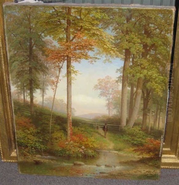 Figure On A Path In Autumn, Distant Clearing - view 1