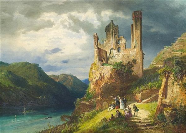 Reisende An Einer Ruine Im Rheintal - view 1