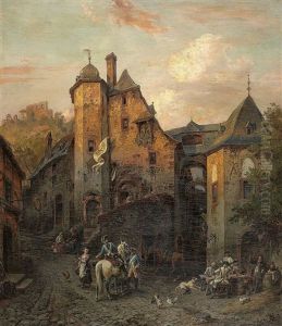 Ansicht Von Beilstein Mit Soldaten Vor Einer Schanke by August Von Wille