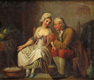 A Kitchen Interior With Two Figures by Pierre Alexandre Wille