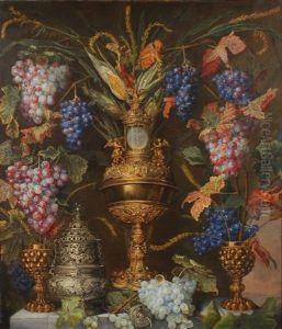 Tablette Garnie D'argenterie Precieuse, De Grappes De Raisin Et D'epis De Mais by Petrus Willebeeck