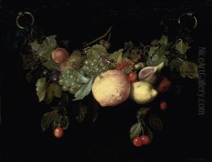 A Swag Of Lemons, Plums, Cherries, Red Currants, A Fig, An Orange, And Other Fruit, With A Butterfly by Petrus Willebeeck