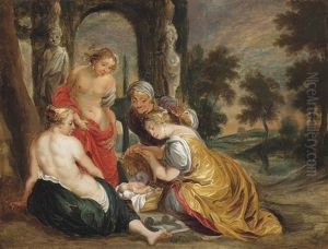 The Daughters Of Cecrops Discovering The Infant Erichtonios by Thomas (Bosschaert) Willeborts