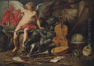 Triumphant Cupid Among Emblems Of Art And War