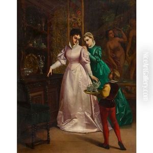 Herrschaftliches Interieur Mit Zwei Damen Und Page by Florent Willems