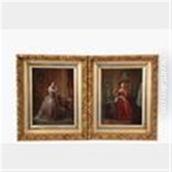 Two Paintings Of Young Beauties In Their Boudoirs - view 1