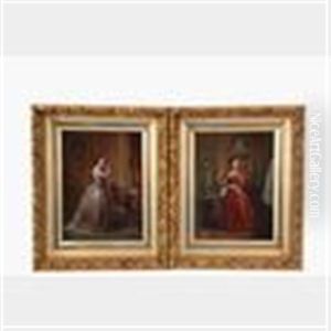 Two Paintings Of Young Beauties In Their Boudoirs by Florent Willems