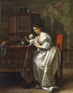 Interior With Woman And Dog Interior With Woman And Dog