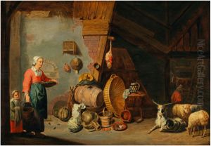 Peasants In A Barn by Abraham Willemsens