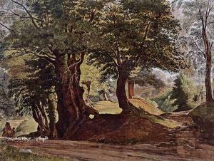 A Wooded Landscape With Goats On A Path Near Ariccia by Ernst Willers