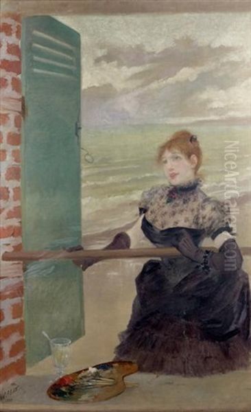 Femme En Robe Noire A La Fenetre D'un Peintre, Devant La Mer - view 1