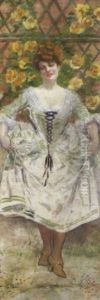 Jeune Femme Au Treillis De Roses Jaunes by Adolphe Willette