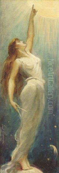 "study For "le Progres"", A Standing Classical Figure On A Planet Pointing To The Sun Signed, Inscribed "bruxelles" And Dated "1896" - view 1