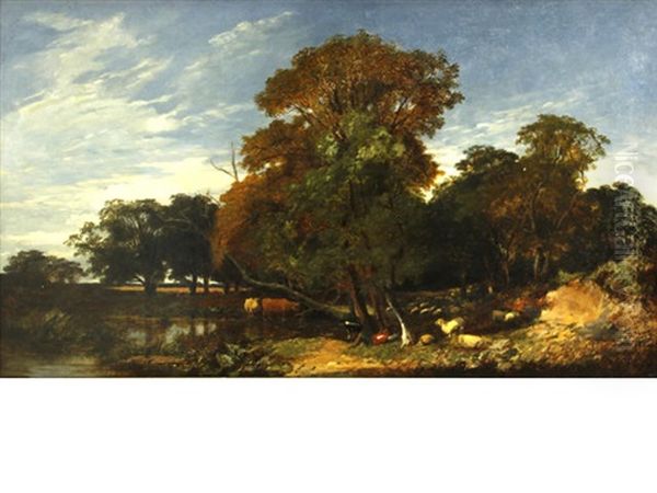 A Shepherd And His Flock Resting - view 1