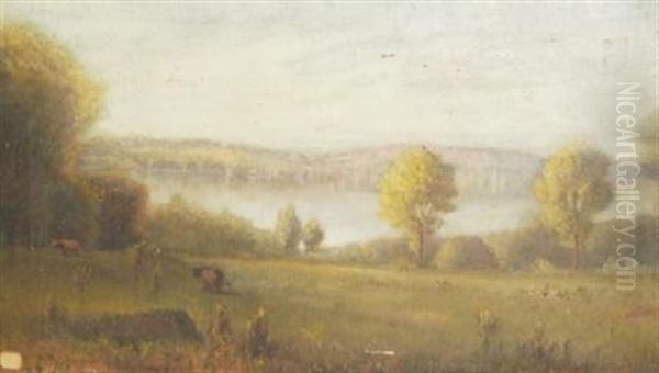 Cattle Grazing Before Lake Cazenovia - view 1