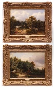 Country Landscapes With Gipsy Encampment And Shepherds In Country Lane With Sheep by Edward Williams